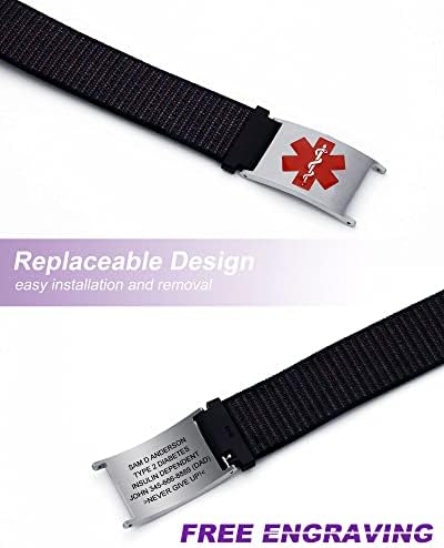 Personalized Sport Medical Alert Bracelets for Women Men - Custom Medical ID Bracelets with Free Engraving - Hook and Loop/Elastic/Stainless Steel/Silicone Watch Wristband Emergency Bracelet