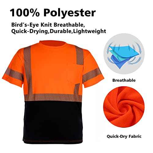 VENDACE Hi Vis Reflective Safety Shirts for Men ANSI Class 3 High Visibility Construction Work T Shirt(Orange,L)