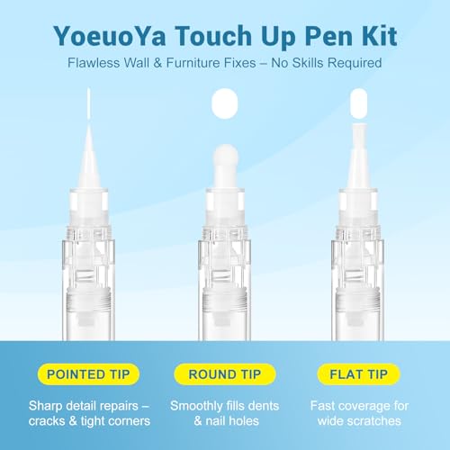 Touch Up Paint Pen Set 3PCS Refillable Paint Touch Up Pens Fillable with Pointed, Round & Flat Tips Multi-Surface Brushes for Walls, Furniture, Cabinets, Wood, and DIY Projects