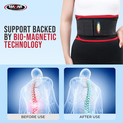 MAXAR Bio-Magnetic Back Brace for Lower Back Pain Women and Men - Lumbar Support Brace W/ 34 Powerful Magnets & Far Infrared Technology - Lower Back Support for Sciatica, Herniated Disc, Scoliosis