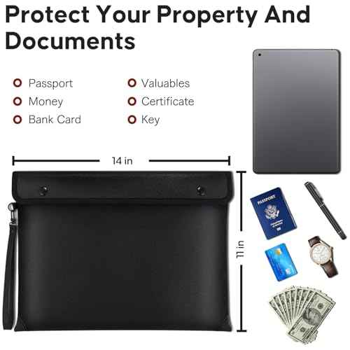 6500¢µ Real Fireproof Document Bag, Wallet with Fire Proof Zipper, 8 Layer Material, Envelope Bag for A4 Size Documents, Id Card
