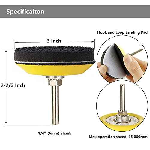 Yakamoz 2 Pack 3-Inch Hook and Loop Sanding Backing Pad with 1/4 Inch Shank and Soft Foam Layer Buffering Pad Polishing Tool Kit for Drill Air Die Grinder Sander Grinding Rotary Tool