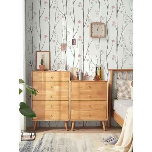 Timeet Floral Wallpaper White and Pink Wall Paper Peel and Stick Modern Contact Paper Removable Self-Adhesive Bedroom Bathroom 16" x 78.7"