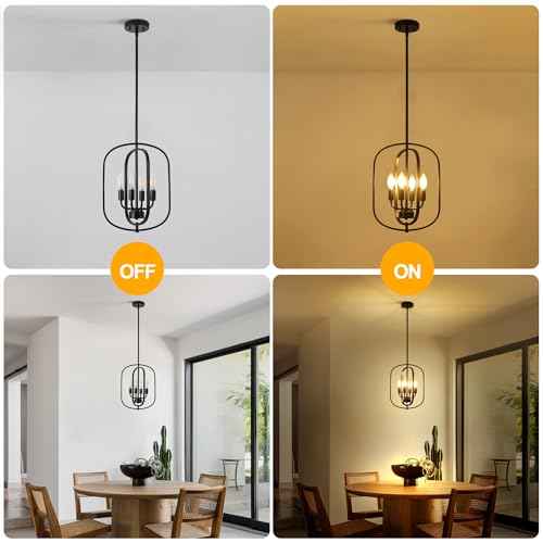 Black Chandeliers for Dining Room, 4-Light Farmhouse Entryway Chandelier, Simple Laundry Room Chandelier, Metal Hanging Light Fixture for Kitchen Island Foyer Stairway Hallway Breakfast