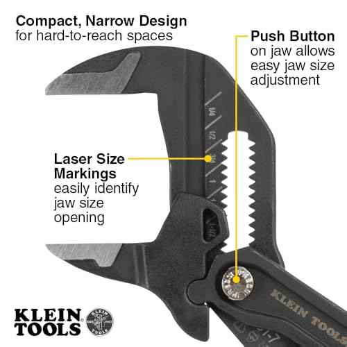 Klein Tools D5317 Compact Plier Wrench, High Leverage Multi-Use Adjustable Plier Wrench with Smooth Jaws, 7-Inch