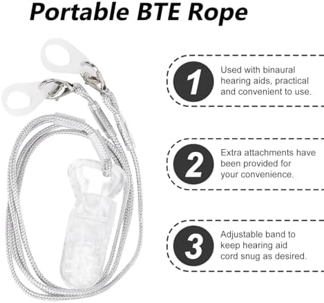 Scicalife Hearing Aids Clip Lanyard for Seniors Portable Bte Anti-Lost Rope with Safety Clamp Silicone Rings and Carry Case 15.35 Inch