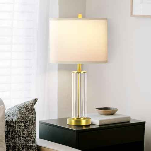Modern Table Lamps for Bedrooms Set of 2, 22.8" Gold Glass End Table Lamps for Living Room with 3-Color Temperature, White Shade Bedside Nightstand Lamps, None-fillable