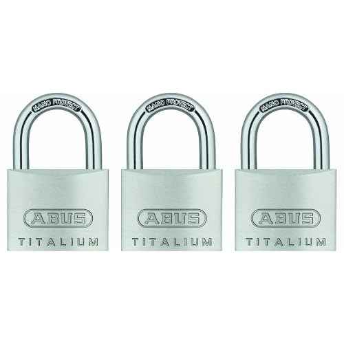 ABUS 64TI/40 Titalium Aluminum Alloy Padlock, Keyed Alike with Nano Protect Steel Shackle, Pack of 3