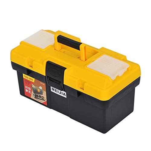 MEIJIA Portable Tool Storage Box, Organizers With Detachable Tray And Top Cover Storage Available,Black And Yellow(14.5")