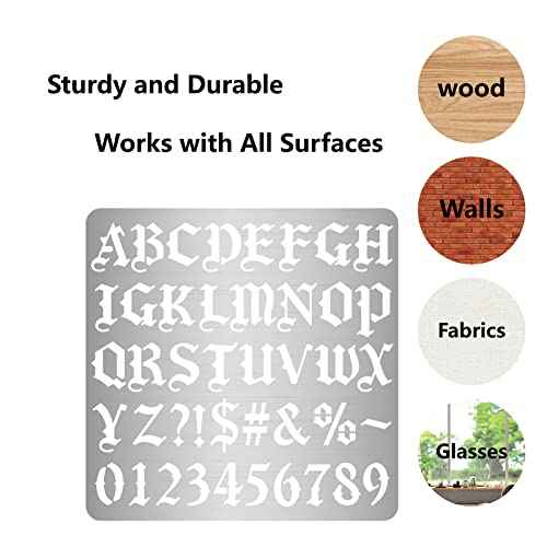 GORGECRAFT 6.3 Inch Metal Gothic Font Lettering Stencil 1" High Stainless Steel Old English Font Ancient Alphabet Number Template Runes Punctuation Stencils for Painting Wood Burning Engraving Crafts