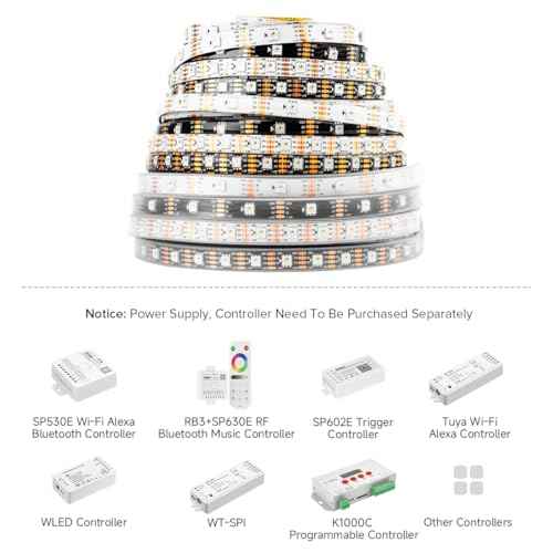 BTF-LIGHTING IP68 Waterproof Outdoor WS2815(Upgraded WS2812B) RGB LED Strip Individually Addressable 5050SMD Dual Signal DC12V 16.4ft 300Pixel Can Work Under Water Black PCB(No Adapter or Controller)