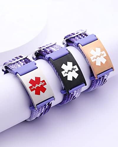 Personalized Sport Medical Alert Bracelets for Women Men - Custom Medical ID Bracelets with Free Engraving - Hook and Loop/Elastic/Stainless Steel/Silicone Watch Wristband Emergency Bracelet