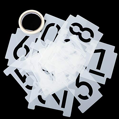 Curb Stencil Kit 0-9 Numbers Stencils Kit 14 Mil Plastic and 4 Inch Tall Numbers with Masking Tape for Mailbox Address Painting(21 Pieces)