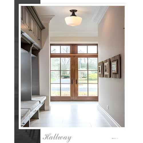 Schoolhouse Light Fixture, 12 Inch Black Finish with Milk Glass Semi Flush Mount Ceiling Light, Ceiling Light Fixture for Kitchen Hallway Entryway