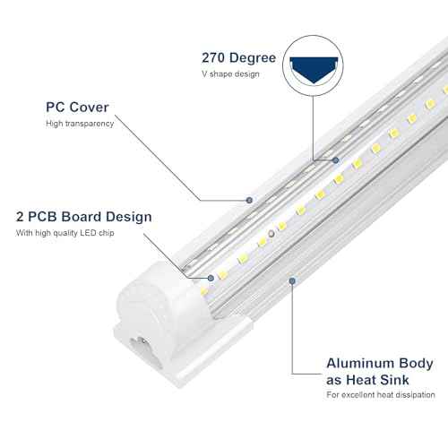 4Pack LED Shop Light 4FT,V Shape Integrated T8 LED Tube Light,6300LM,42W,5000K Super Bright White,High Output Linkable Shop Lights