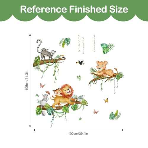 Tanlaby Jungle Animals Wall Decals Forest Lion on Tree Branches Wall Stickers Peel and Stick Cartoon Art Decor for Baby Nursery Kids Bedroom Playroom Daycare Classroom