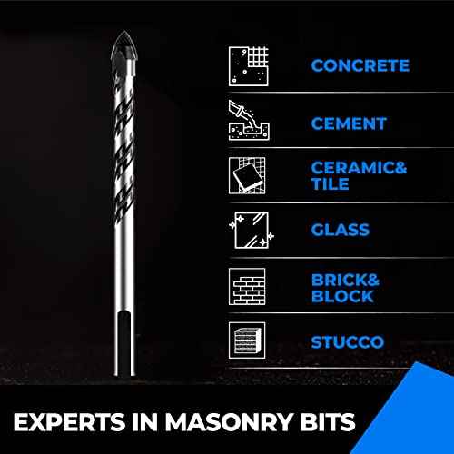 1/4" Concrete Drill Bit & Masonry Drill Bit Set(10PCS), Carbide Tip Drill Bit Set for Tile, Brick, Cement, Concrete, Glass, Plastic, Cinder Block, Wood etc by amoolo