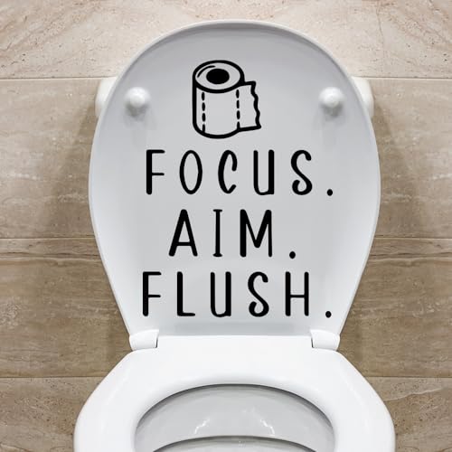 Toilet Lid Decals for Bathroom Toilet Seat, Quotes¡°Aim Focus Flush¡± Flush The Toilet Decal Sign for Bathroom, Funny Toilet Vinyl Rules Wall Decor