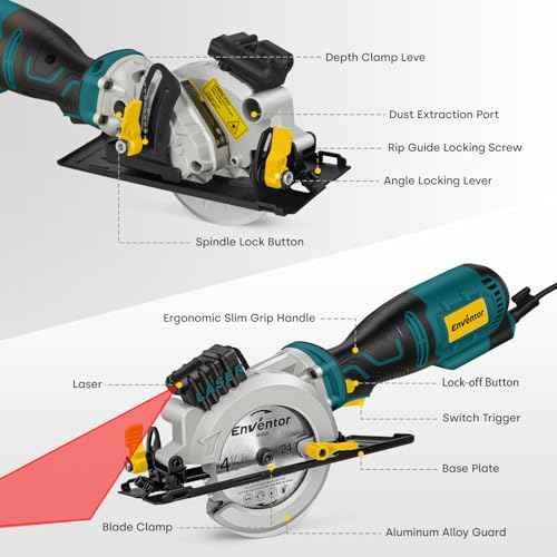Enventor Mini Circular Saw, 5.8A 4-1/2" Electric Circular Saws with 6 Saw Blades, Laser Guide, Max Cutting Depth 1-11/16"(90¡Æ), 1-1/8"(45¡Æ) for Soft Metal, Wood, Tile, Drywall, Plastic Cutting