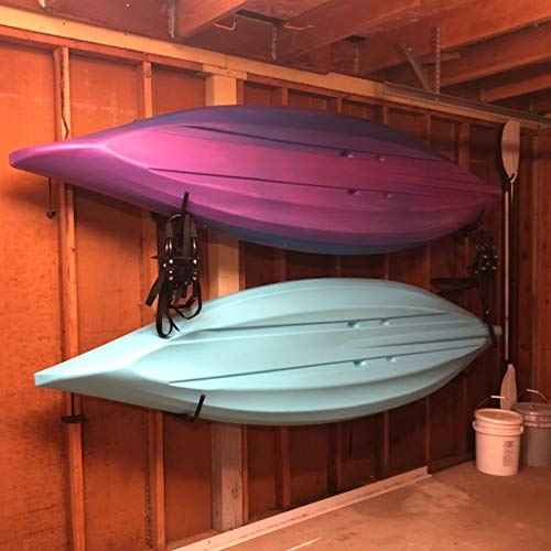 Ihomepark Heavy Duty Garage Indoor Kayak Storage Hooks Hanger, 15 Inch Wall Mounted Utility Hanging Cradle Rack for Canoe Paddle Board, Ladder, Folding Chairs, Hose, Bicycle and Tools (6 Pack, Black)