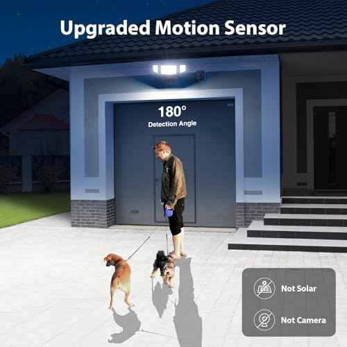 iMaihom 65W 6500LM Motion Sensor Outdoor Light, Plug In LED Security Lights 3 Heads Motion Detection Outdoor Light, Dusk to Dawn, IP65 Waterproof Flood Light with Remote Control for Yard Garage(Black)