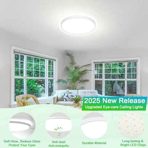 2-Pack 20W LED Flush Mount Ceiling Lights, 10 Inch 2600LM Ultra Thin Round Light Fixtures Ceiling Mount, 2700K/3000K/4000K/5000K/6500K 5CCT Selectable, Modern LED Lamps for Stairwell, Basement
