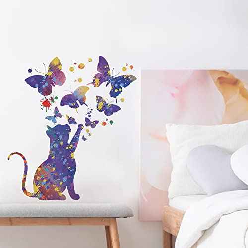 Wall Stickers, Cat and Butterflies Pattern Decal for Door Windows