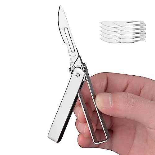 Folding Scalpel Pocket Knife, EDC Utility Surgical Knives With 10pcs #24 Replaceable Razor Blades for Outdoor Hunting Everyday Carry, Small Knife Collection Unique Gift for Men Women