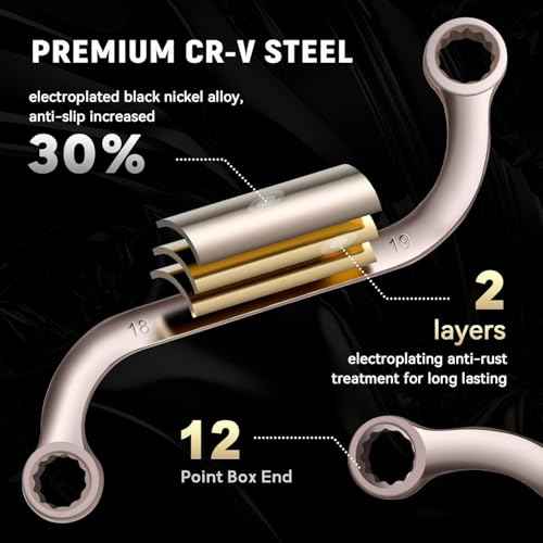 DISEN 14-Piece Half Moon&S-Style & E-Torx Wrench Set, CR-V, Wrench 5-Piece Half Moon Box Set Metric 8mm to 22mm,4-Piece E-Torx E6-E24,5-Piece S-Style Box 10-19mm,12 Point, EVA Foam Tool Organizer