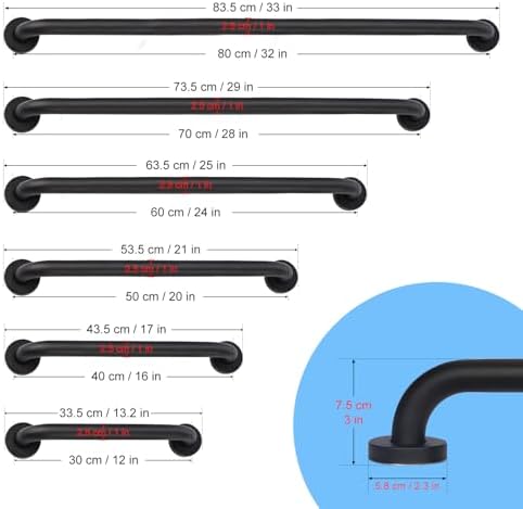 supregear Grab Bars for Bathroom, 20 Inch Length Black Shower Safety Grab Bar, 1 Inch Diameter 201 Stainless Steel Anti-Slip Handle for Senior, Elderly, Handicap