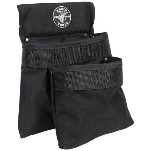 Klein Tools 5702 Tool Pouch, PowerLine Series Utility Pouch Fits Tool Belts up to 2.5-Inch, Strong Rivet Reinforced Stitching, 2-Pocket