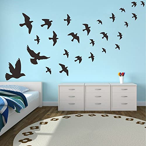 Bird Wall Decal - Flying Sky Wings PVC Removable Wall Sticker with Flock of Birds Flying Black Bird 3D Creative Wall Art - Peeling Sticker for Kids Room and Study Room Decor - Witkey Flying