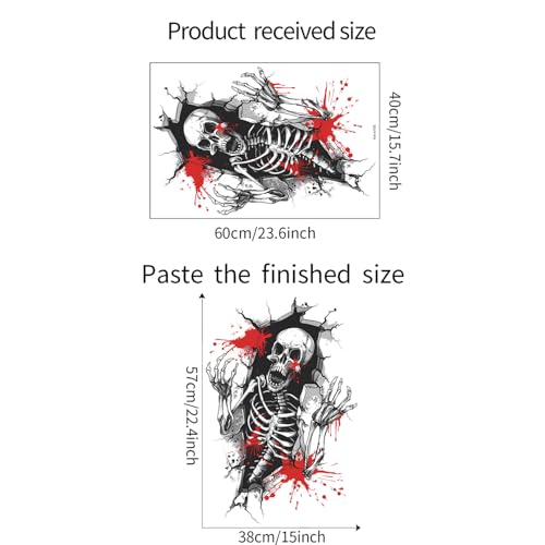 Halloween Wall Decor 3D Horror Skeleton with Blood Wall Decals for Living Room Self-Adhesive Removable Skeleton Wall Stickers for Home Room Bedroom Wall Art Halloween Party Decorations