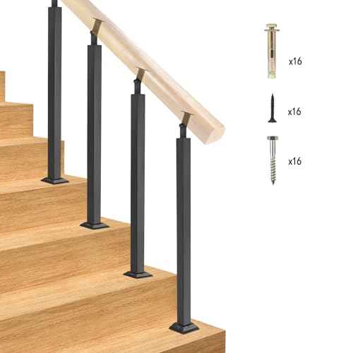 Yolanda 4pcs Black Railing Post Kit, Metal Stair Post, Indoor Outdoor Metal Deck Railing Sprindles, 270¡Æ Adjustable for Porch, Concrete, Wooden Steps (33.46IN)