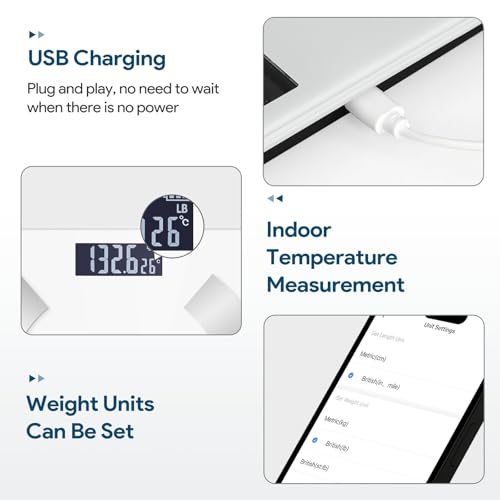 Accurate LED Display Bathroom Scale with Mobile App for Body Composition Analysis, Smart Digital Body Fat Scale (White)