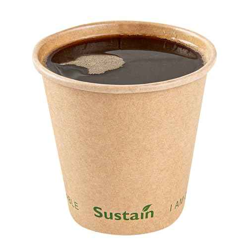 Restaurantware-Sustain 8 Ounce BPI-Certified Hot Cups, 50 Single Wall Coffee Cups - Lids Sold Separately, Leakproof PLA Coating, Compostable Kraft Paper Cups, For Hot Or Cold Drinks