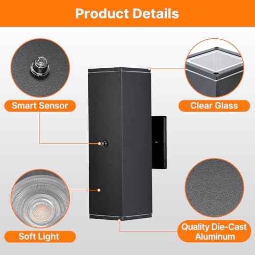 Outdoor Wall Lights 2 Packs,Modern Square Dusk to Dawn Outdoor Porch Light,Integrated LED Cylinder Up Down Lights Aluminum Waterproof Wall Lighting Exterior Light for Porch Patio Garage