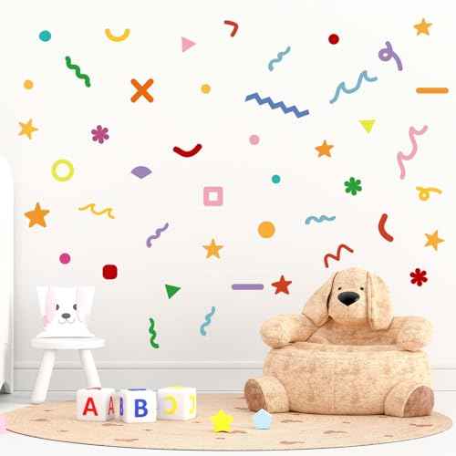 JIABEIUS Colorful Sprinkle Confetti Wall Stickers, Peel and Stick DIY Simple Line Graphics Wall Decals for Girls Bedroom, Nursery, Living Room, Playing Room