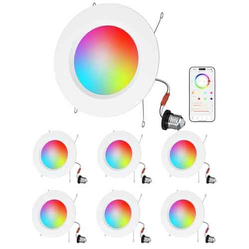 LED Recessed Lighting 6 inch/5 inch, Smart RGB Bluetooth Can Lights, 13W 1050LM, Color Changing, Retrofit Led Recessed Light Compatible with Alexa for Bedroom Living Room Kitchen, 6Pack