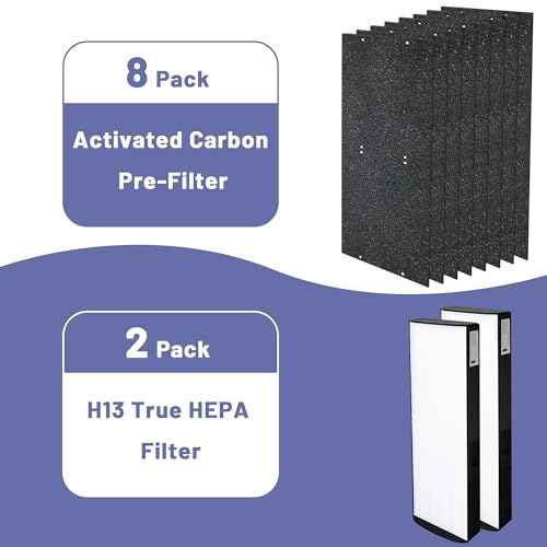 1183800 Replacement Filter Compatible with Whirlpool WPT80(P/B) & 817800 fit Whispure Large Tower Air Purifier, with 2 H13 HEPA Filters + 8 Activated Carbon Pre-Filters