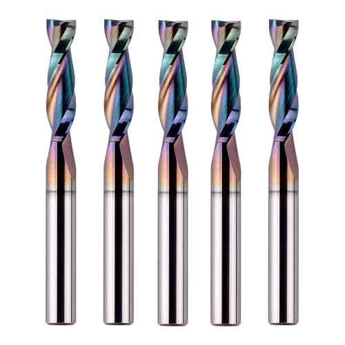 SpeTool 5PCS Upcut Spiral Router Bit 1/4 Inch Shank 1/4 Inch Cutting Diameter 1 Inch Cutting Length with TAC Coated, Solid Carbide Router Bits Set for CNC Wood Mill