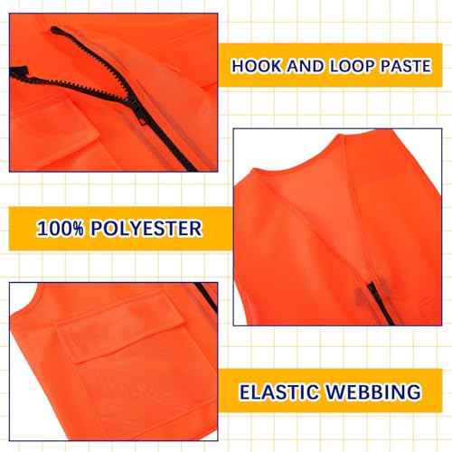 Jiuguva 6 Pcs Kids Hunting Safety Vest and Hat Set - Blaze Orange Construction Vest and Knitted Hat for Boys Girls