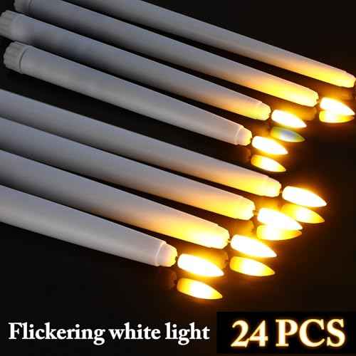 48 Pcs Flameless LED Taper Candles Battery Operated Candles 4 Sizes of 8.5'', 9.65'', 10.83'', 12.8'' Flameless Candlesticks Flickering for Halloween Christmas Church Wedding(White)