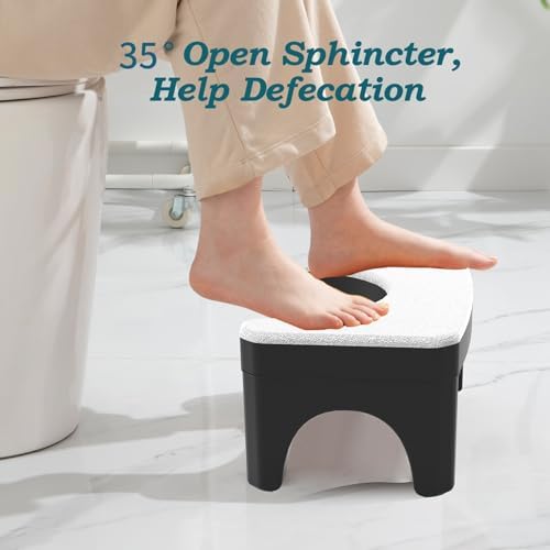 Toilet Stool Squat for Adult, Non-Slip Simple Toilet Stool White, 7 Inch Step Assistance Step, Detachable Faux Leather Texture Potty Stool Suitable for Shower, Study, Living Room（No Leather）