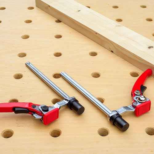 TOOLCOOL MFT Table Workbench Quick Ratchet Bench Dog Clamp 3/4 Inch Dog Hole Clamp Hold Down Clamp for Woodworking (2 Pack)