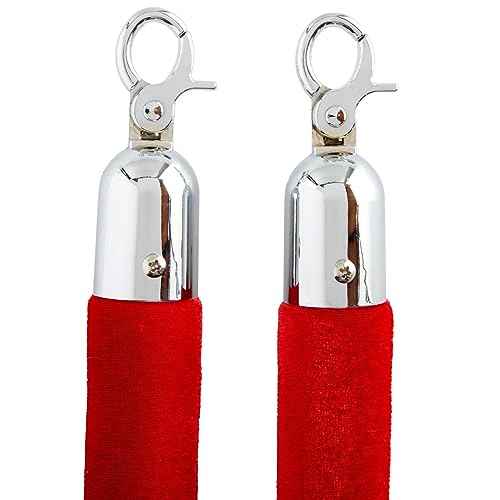 Juvale Stanchion Ropes - 5 ft, Red Velvet, Set of 2, Silver Hooks - Crowd Control Barriers & Line Dividers - Home Theater Accessories & Decor