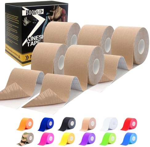 SOON GO Kinesiology Tape Pro 5 Rolls, 2 Inch High Elasticity Sports Tape Therapeutic Pain ReliefâPhysio Tape for Muscle Recovery & Joint Support, Waterproof & Hypoallergenic & BreathableâBeige