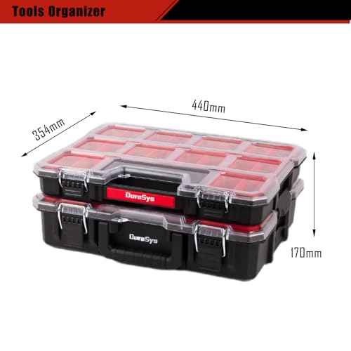 Tools Organizer, Small Parts Storage Craftsman Toolbox, 2 Pcs (1+1) Durable Hardware Deep Box Storage, 17.3 * 14 * 6.7" with Removable Inner Cups