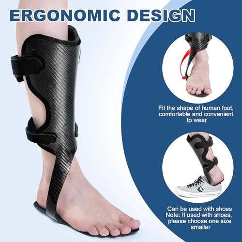 Carbon Fiber AFO Brace Ankle Foot Orthosis Lightweight Foot Drop Brace Drop Foot Brace for Walking Gait Assistance Ankle Instability, Left-Large