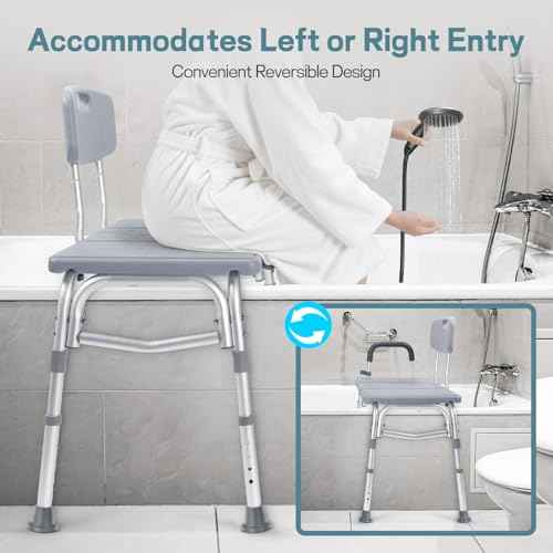 TABEKE Tub Transfer Bench for Bathtub, 500lb Shower Chair with Backrest & Armrest, Height Adjustable Shower Bench, Tool Free Assembly Shower Seat for Elderly and Disabled-Gray